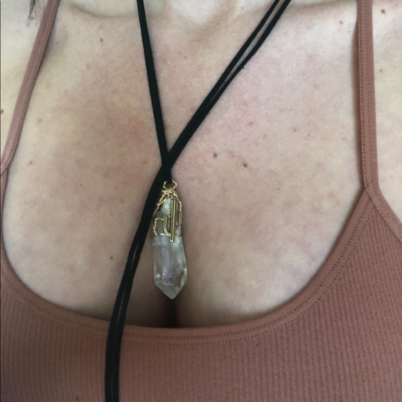 Choker/Dangle Necklace w/ Quartz & Cactus Charm - Picture 3 of 3